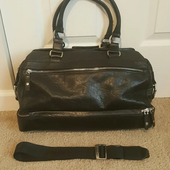 Piquadro Black Leather Duffle Bag Weekender - Picture 2 of 16